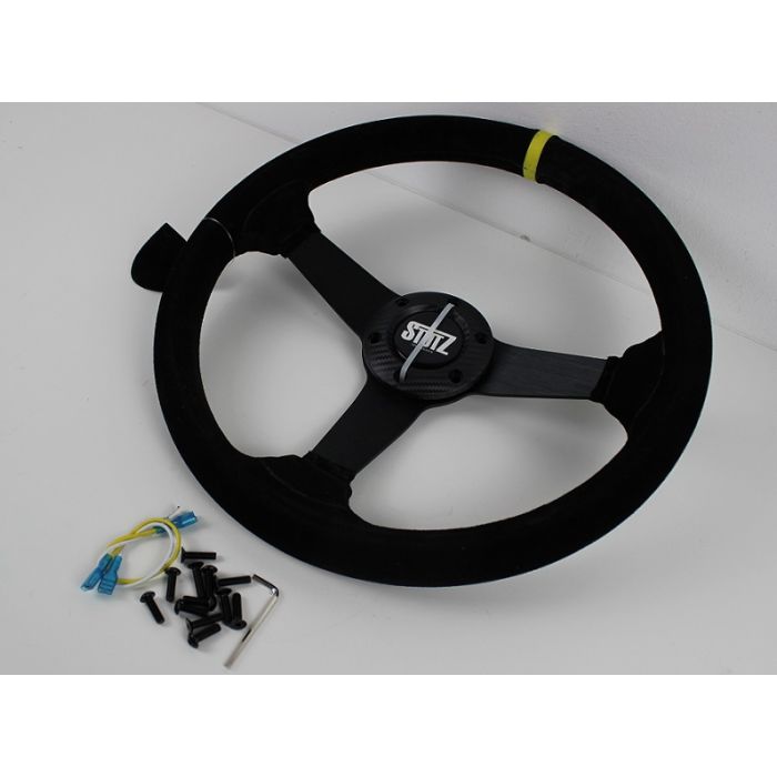 Ratt Stutz 350mm 53 dypt Semsket skinn motorsportratt