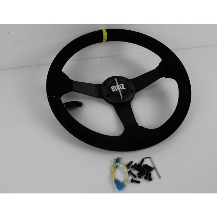 Ratt Stutz 350mm 53 dypt Semsket skinn motorsportratt