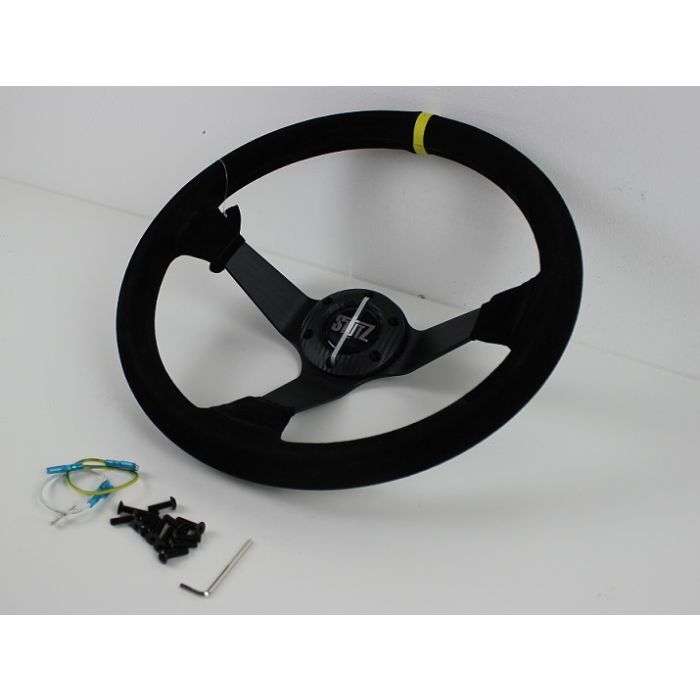Ratt Stutz 350mm 96 dypt Semsket skinn motorsportratt