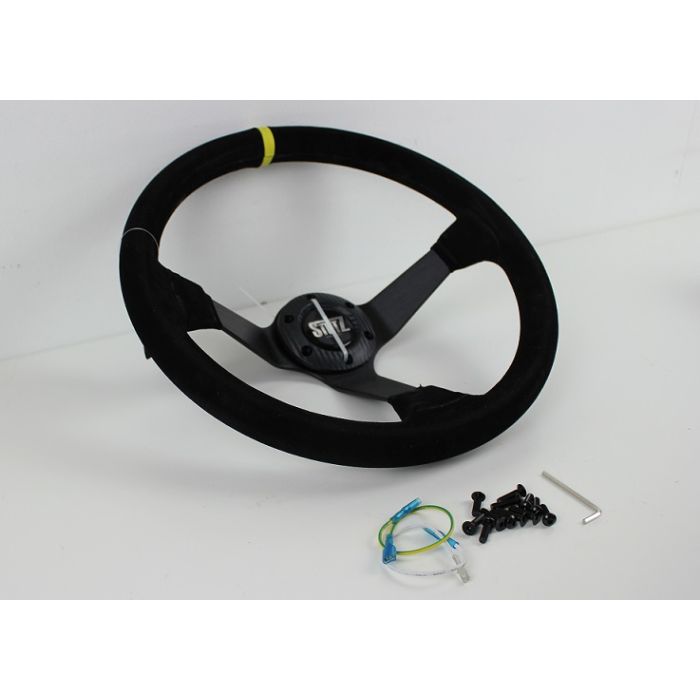 Ratt Stutz 350mm 96 dypt Semsket skinn motorsportratt