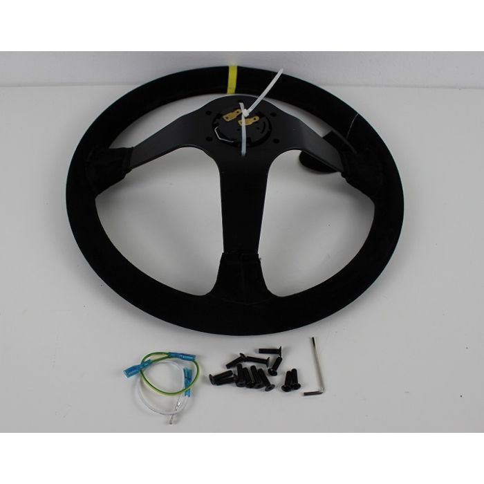 Ratt Stutz 350mm 96 dypt Semsket skinn motorsportratt