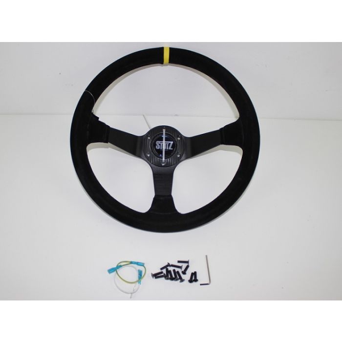 Ratt Stutz 350mm 96 dypt Semsket skinn motorsportratt