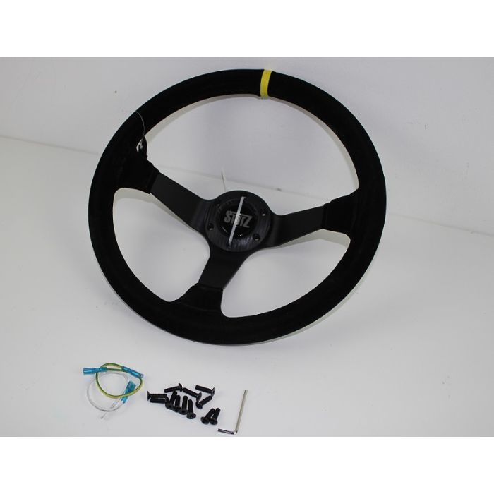Ratt Stutz 350mm 96 dypt Semsket skinn motorsportratt
